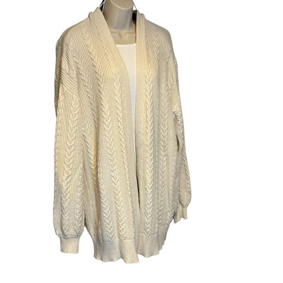 Cyrus Open Front Cable Knit Cardigan Sweater Cream Ivory Size L Long Cozy - Picture 1 of 8